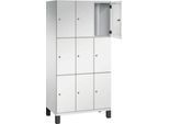 C+P Schließfachschrank Cambio, 3 Abteile, 9 Fächer, auf Füßen, B 900 x T 525 x H 1980 mm, lichtgrau