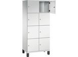 C+P Schließfachschrank Cambio, 2 Abteile, 8 Fächer, auf Füßen, B 800 x T 525 x H 1980 mm, lichtgrau