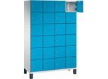 C+P Schließfachschrank Cambio, 4 Abteile, 24 Fächer, auf Füßen, B 1200 x T 525 x H 1980 mm, lichtgrau/lichtblau