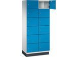 C+P Schließfachschrank Cambio, 2 Abteile, 12 Fächer, mit Sockel, B 800 x T 525 x H 1980 mm, lichtgrau/lichtblau