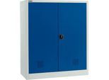 Schäfer Shop Select Umweltschrank, B 1200 x T 500 x H 1585 mm, 3 Wannen à 23 Liter, lichtgrau/enzianblau