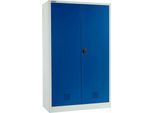 Schäfer Shop Select Umweltschrank, B 1200 x T 500 x H 1935 mm, 3 Wannen à 23 Liter + WHG-Wanne 14 Liter, lichtgrau/enzianblau