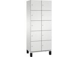 C+P Schließfachschrank Cambio, 2 Abteile, 10 Fächer, auf Füßen, B 800 x T 525 x H 1980 mm, lichtgrau