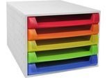Exacompta THE BOX Schubladenbox A4/A4+ 5 Schübe offen, Linicolor Regenbogen, leise, Sicherheitsstopp