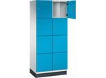 C+P Schließfachschrank Cambio, 2 Abteile, 8 Fächer, mit Sockel, B 800 x T 525 x H 1980 mm, lichtgrau/lichtblau