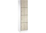 C+P Schließfachschrank Cambio, 1 Abteil, 4 Fächer, mit Sockel, B 400 x T 525 x H 1980 mm, verkehrsweiß/Sen Esche-Dekor