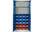 Materialschrank mit 20 Sichtlagerkästen LF 321, H 1935 mm, lichtgrau,enzianblau