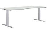 Schäfer Shop Genius Schreibtisch MODENA FLEX, elektrisch höhenverstellbar, Freiform, Ansatz links, B 1800 mm, lichtgrau/weißalu