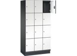 C+P Schließfachschrank Cambio, 3 Abteile, 12 Fächer, mit Sockel, B 900 x T 525 x H 1980 mm, schwarzgrau/weiß