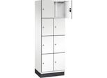 C+P Schließfachschrank Cambio, 2 Abteile, 8 Fächer, mit Sockel, B 600 x T 525 x H 1980 mm, verkehrsweiß/weiß