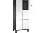 C+P Schließfachschrank Cambio, 2 Abteile, 6 Fächer, auf Füßen, B 800 x T 525 x H 1980 mm, schwarzgrau/weiß