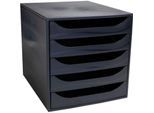 Exacompta ECOBOX Schubladenbox Schwarz, 5 offene Schubladen für A4/A4+, leiser Auszug mit Sicherheitsstopp, kompakt