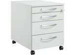 Schäfer Shop Pure Rollcontainer 1233, Utensilienauszug + 3 Schubladen, abschließbar, runde Metallgriffe, B 434 x T 600 x H 570 mm, lichtgrau
