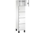 C+P Schließfachschrank Cambio, 1 Abteil, 5 Fächer, auf Füßen, B 400 x T 525 x H 1980 mm, verkehrsweiß/weiß