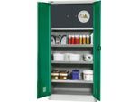 Schäfer Shop Select Gefahrstoffschrank, B 950 x T 500 x H 1935 mm, 3 Wannen, Sicherheitsfach Typ 30, lichtgrau/türkisgrün