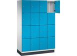 C+P Schließfachschrank Cambio, 4 Abteile, 16 Fächer, mit Sockel, B 1200 x T 525 x H 1980 mm, lichtgrau/lichtblau