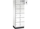 C+P Schließfachschrank Cambio, 2 Abteile, 12 Fächer, mit Sockel, B 600 x T 525 x H 1980 mm, verkehrsweiß/weiß