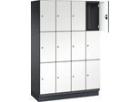 C+P Schließfachschrank Cambio, 4 Abteile, 12 Fächer, mit Sockel, B 1200 x T 525 x H 1980 mm, schwarzgrau/weiß