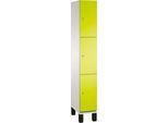 C+P Schließfachschrank Cambio, 1 Abteil, 3 Fächer, auf Füßen, B 300 x T 525 x H 1980 mm, lichtgrau/clowngrün