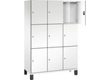 C+P Schließfachschrank Cambio, 3 Abteile, 9 Fächer, auf Füßen, B 1200 x T 525 x H 1980 mm, verkehrsweiß/weiß