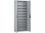 Magazinschrank C+P Serie 13, 10 Fachböden, abschließbar, B 700 x T 300 x H 1690 mm, Stahl, weißaluminium RAL 9006