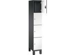 C+P Schließfachschrank Cambio, 1 Abteil, 4 Fächer, auf Füßen, B 300 x T 525 x H 1980 mm, schwarzgrau/weiß