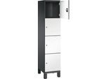 C+P Schließfachschrank Cambio, 1 Abteil, 4 Fächer, auf Füßen, B 400 x T 525 x H 1980 mm, schwarzgrau/weiß
