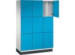 C+P Schließfachschrank Cambio, 3 Abteile, 9 Fächer, mit Sockel, B 1200 x T 525 x H 1980 mm, lichtgrau/lichtblau