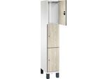 C+P Schließfachschrank Cambio, 1 Abteil, 3 Fächer, auf Füßen, B 300 x T 525 x H 1980 mm, verkehrsweiß/Sen Esche-Dekor