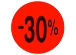 Preisetiketten METO®, für die händische Preisauszeichnung, Aufdruck „-30 %“, permanenthaftend, rund, Ø 40 mm, FSC®-Papier, rot, 1 Rolle mit 1000 Stück