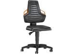 Arbeitsdrehstuhl, Rollen, Kunstleder schwarz, Griffe orange