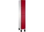 C+P Doppelstöckiger Spind Cambio, 1 Abteil, 2 Fächer, auf Füßen, B 300 x T 525 x H 1980 mm, lichtgrau/rubinrot