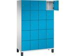 C+P Schließfachschrank Cambio, 4 Abteile, 20 Fächer, auf Füßen, B 1200 x T 525 x H 1980 mm, lichtgrau/lichtblau