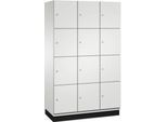 C+P Schließfachschrank Cambio, 3 Abteile, 12 Fächer, mit Sockel, B 1200 x T 525 x H 1980 mm, lichtgrau