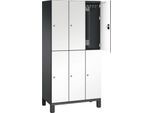 C+P Doppelstöckiger Spind Cambio, 3 Abteile, 6 Fächer, auf Füßen, B 900 x T 525 x H 1980 mm, schwarzgrau/weiß