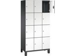 C+P Schließfachschrank Cambio, 3 Abteile, 12 Fächer, auf Füßen, B 900 x T 525 x H 1980 mm, schwarzgrau/weiß