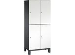 C+P Doppelstöckiger Spind Cambio, 2 Abteile, 4 Fächer, auf Füßen, B 800 x T 525 x H 1980 mm, schwarzgrau/weiß