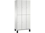 C+P Doppelstöckiger Spind Cambio, 3 Abteile, 6 Fächer, auf Füßen, B 900 x T 525 x H 1980 mm, lichtgrau