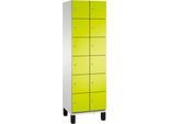 C+P Schließfachschrank Cambio, 2 Abteile, 12 Fächer, auf Füßen, B 600 x T 525 x H 1980 mm, lichtgrau/clowngrün