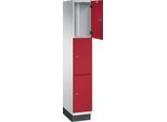 C+P Schließfachschrank Cambio, 1 Abteil, 3 Fächer, mit Sockel, B 300 x T 525 x H 1980 mm, lichtgrau/rubinrot