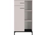 Regalschrank Monaco, 3 Fächer, 2 Fachböden, 1 Schublade, 1 Tür mit Griffen, B 640 x T 340 x H 1200 mm, Holz/Metall, kaschmir/schwarz