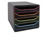 Schubladenbox Big Box Plus Black Office Schwarz/Harlekin, 4 offene Schubladen, A4/A4+, leise, Stopp