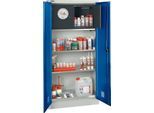 Schäfer Shop Select Gefahrstoffschrank, B 950 x T 500 x H 1935 mm, 2 Böden, 1 Wanne, Sicherheitsfach Typ 30, lichtgrau/enzianblau