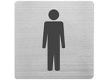 Hinweisschild „WC Herren“, quadratisch, inkl. Selbstklebepad, L 90 x B 90 mm, Edelstahl gebürstet, silber-schwarz