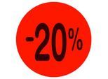 Preisetiketten METO®, für die händische Preisauszeichnung, Aufdruck „-20 %“, permanenthaftend, rund, Ø 40 mm, FSC®-Papier, rot, 1 Rolle mit 1000 Stück