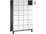 C+P Schließfachschrank Cambio, 4 Abteile, 24 Fächer, auf Füßen, B 1200 x T 525 x H 1980 mm, schwarzgrau/weiß