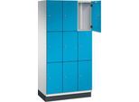 C+P Schließfachschrank Cambio, 3 Abteile, 9 Fächer, mit Sockel, B 900 x T 525 x H 1980 mm, lichtgrau/lichtblau