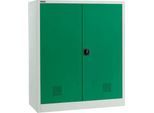 Schäfer Shop Select Umweltschrank, B 1200 x T 500 x H 1585 mm, 3 Wannen à 23 Liter, lichtgrau/türkisgrün