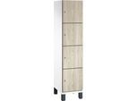 C+P Schließfachschrank Cambio, 1 Abteil, 4 Fächer, auf Füßen, B 400 x T 525 x H 1980 mm, verkehrsweiß/Sen Esche-Dekor
