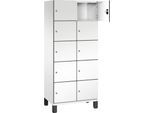 C+P Schließfachschrank Cambio, 2 Abteile, 10 Fächer, auf Füßen, B 800 x T 525 x H 1980 mm, verkehrsweiß/weiß
